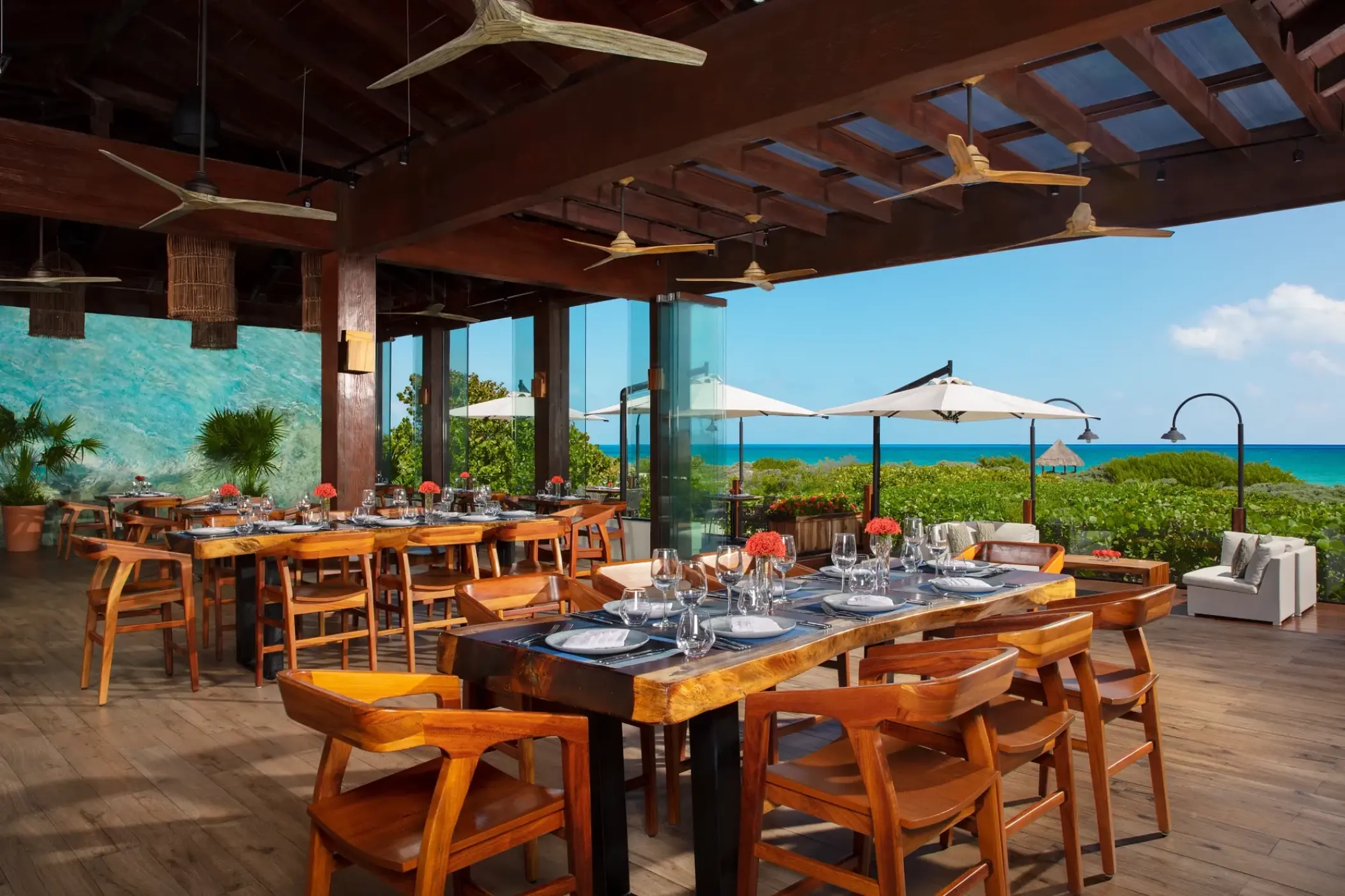 Open-air restaurant with ocean views at Secrets Playa Mujeres, Cancun