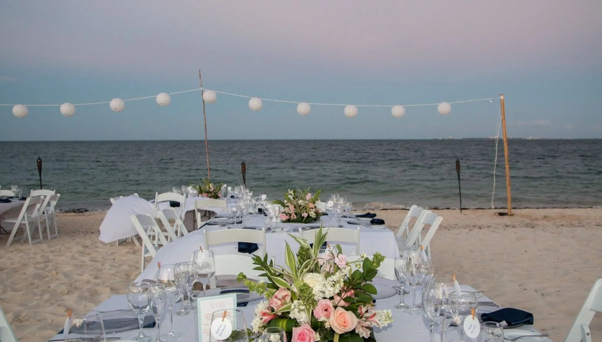 Reception on the beach wedding venue at Secrets Playa Mujeres Golf and Spa