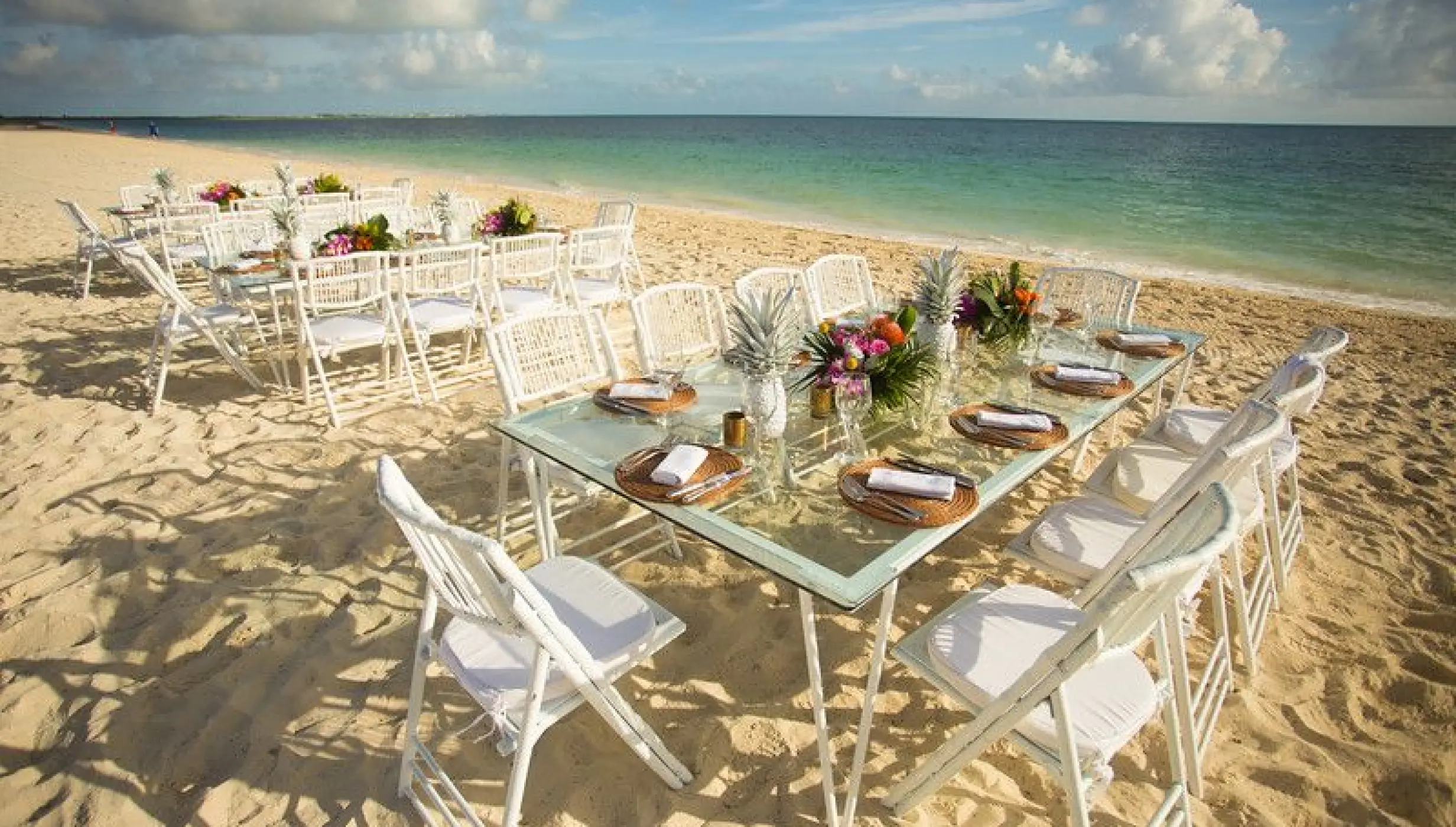 reception on the beach wedding venue at Secrets Playa Mujeres Golf and Spa