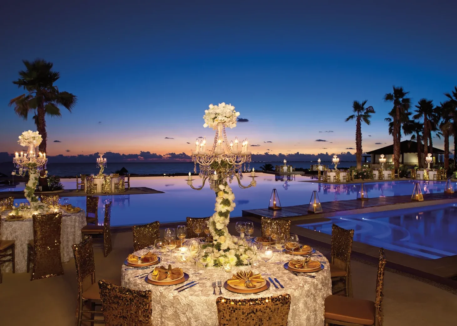 Secrets Playa Mujeres Golf & Spa Resort Wedding set up at the main pool