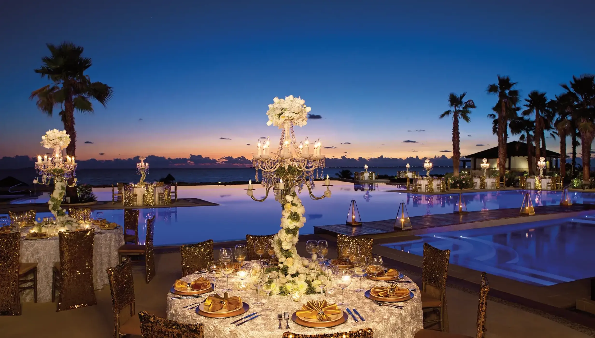Secrets Playa Mujeres Golf & Spa Resort Wedding set up at the main pool