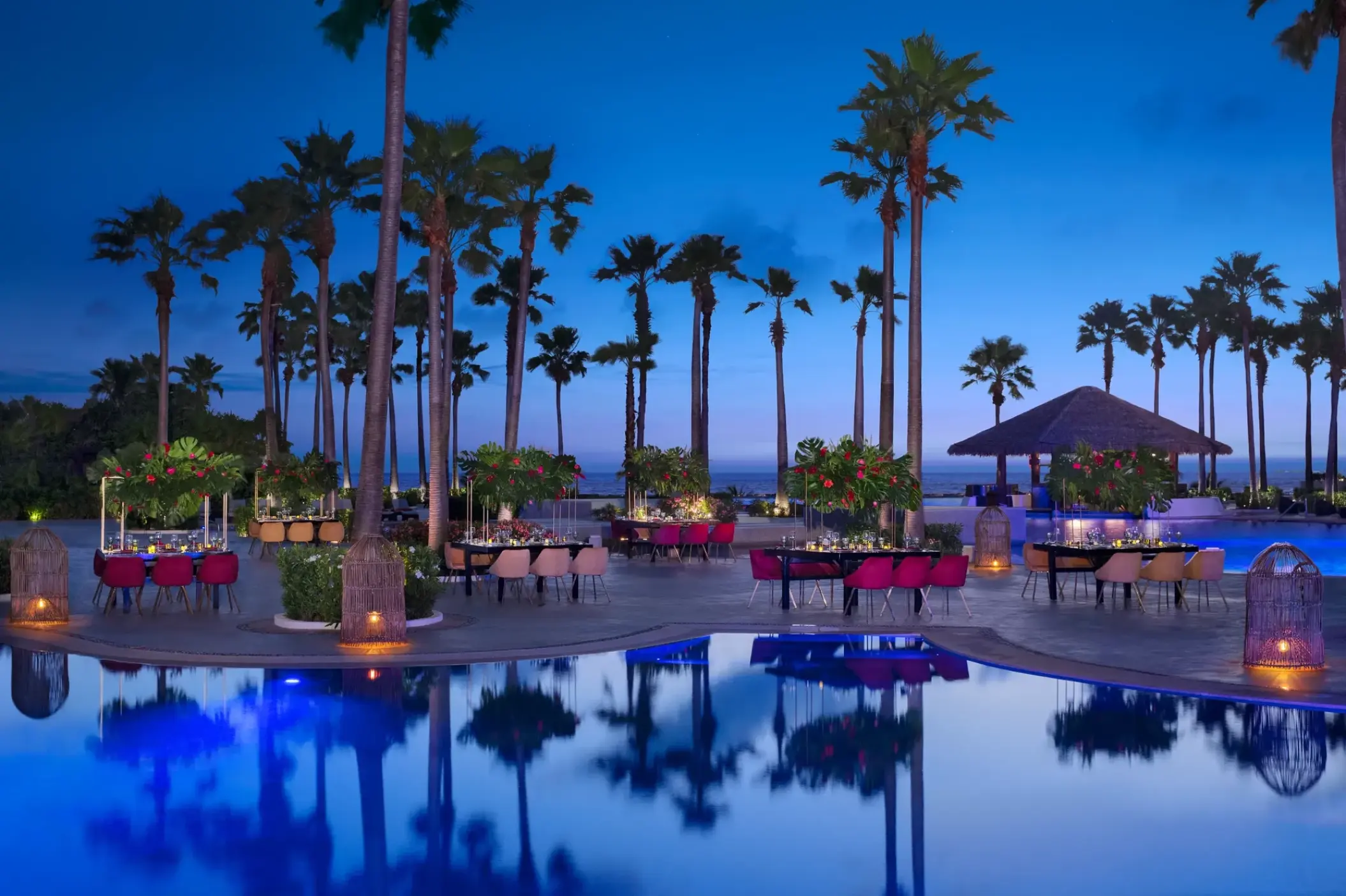 Poolside wedding reception at Secrets Playa Mujeres, Cancun