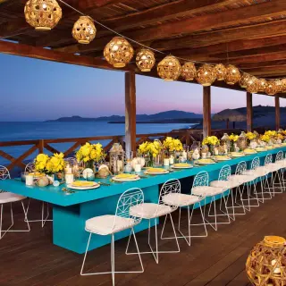 Dinner reception decor on the barracuda deck at Secrets Puerto Los Cabos Golf & Spa Resort