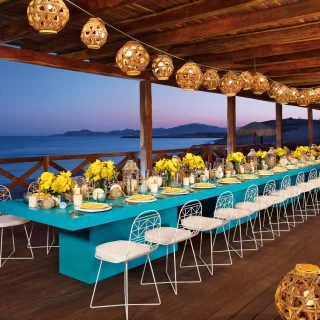 Dinner reception decor on the barracuda deck at Secrets Puerto Los Cabos Golf & Spa Resort