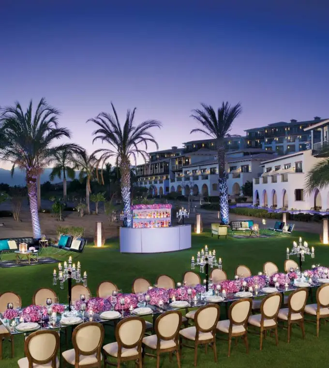 Evening wedding reception on the West Garden lawn at Secrets Puerto Los Cabos, Cabo San Lucas