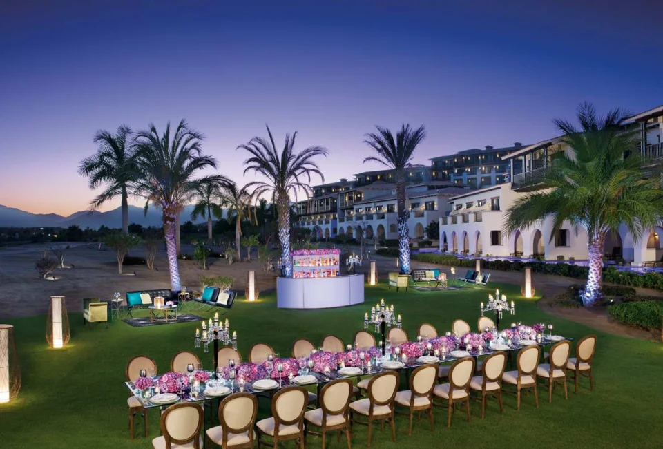 Dinner reception on the west garden at Secrets Puerto Los Cabos Golf & Spa Resort