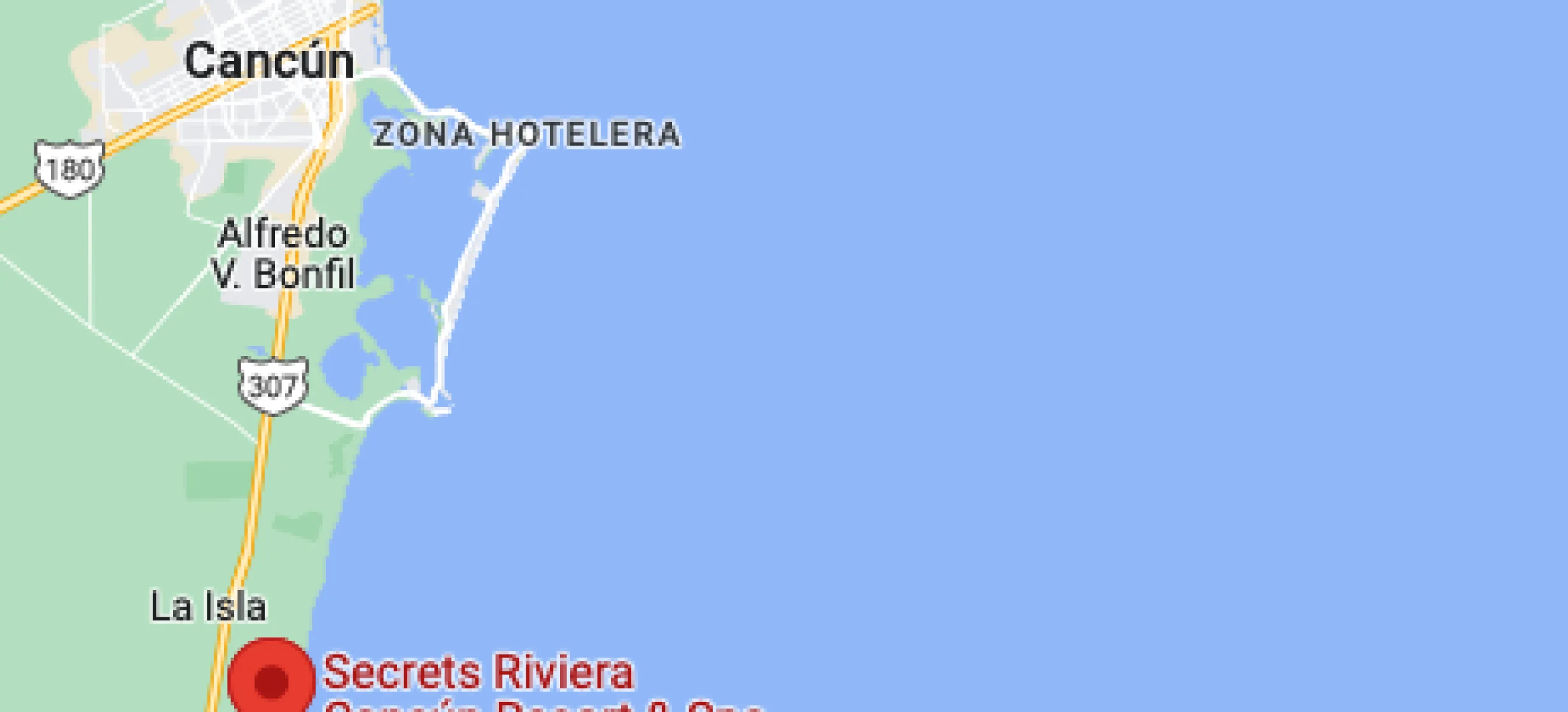 Google maps of Secrets Riviera Cancun Resort and Spa