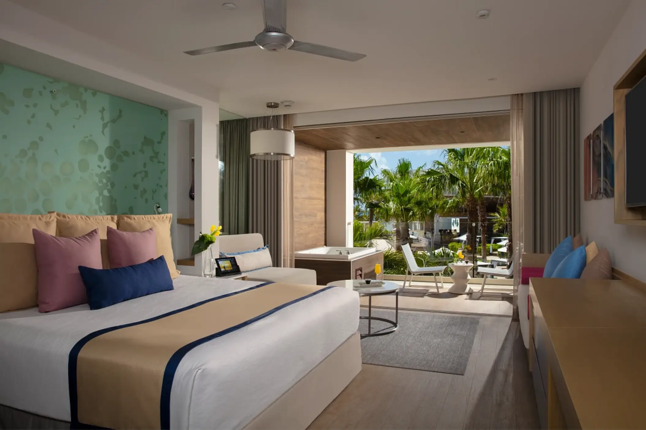 Modern suite with outdoor terrace and hot tub at Secrets Riviera Cancun, Riviera Maya