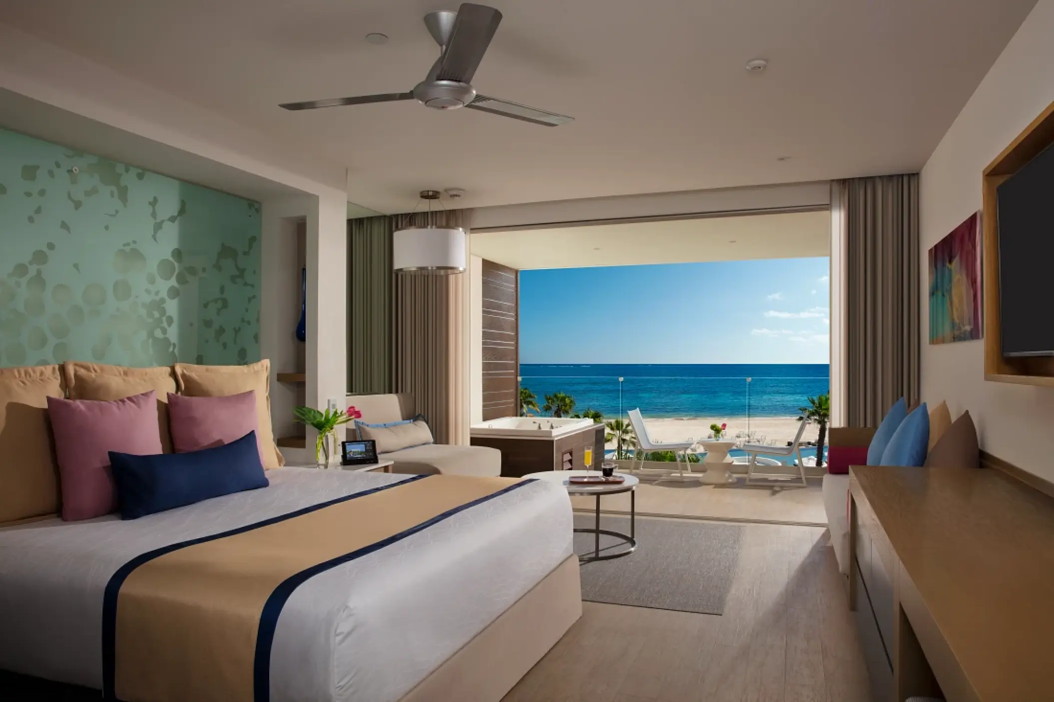 Junior suite with ocean views and a private terrace at Secrets Riviera Cancun, Riviera Maya