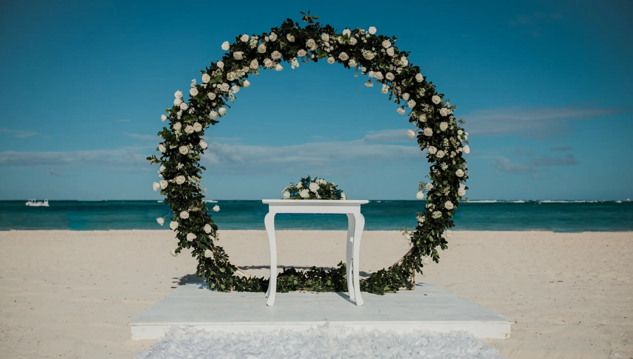 Ceremony decor on the beach at Secrets Royal Beach Punta Cana