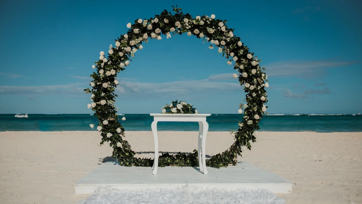Ceremony decor on the beach at Secrets Royal Beach Punta Cana