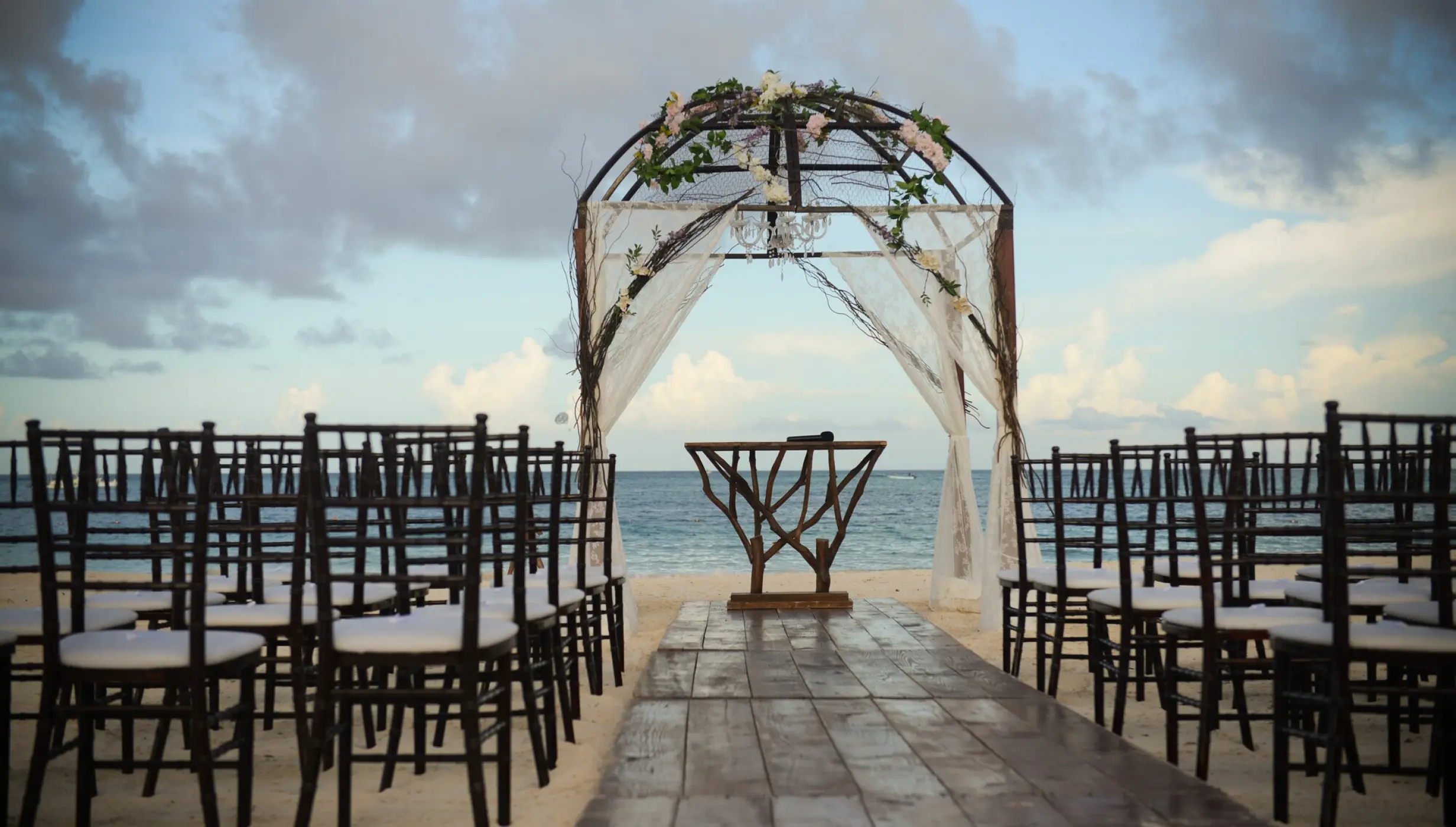 Ceremony decor on the beach at Secrets Royal Beach Punta Cana
