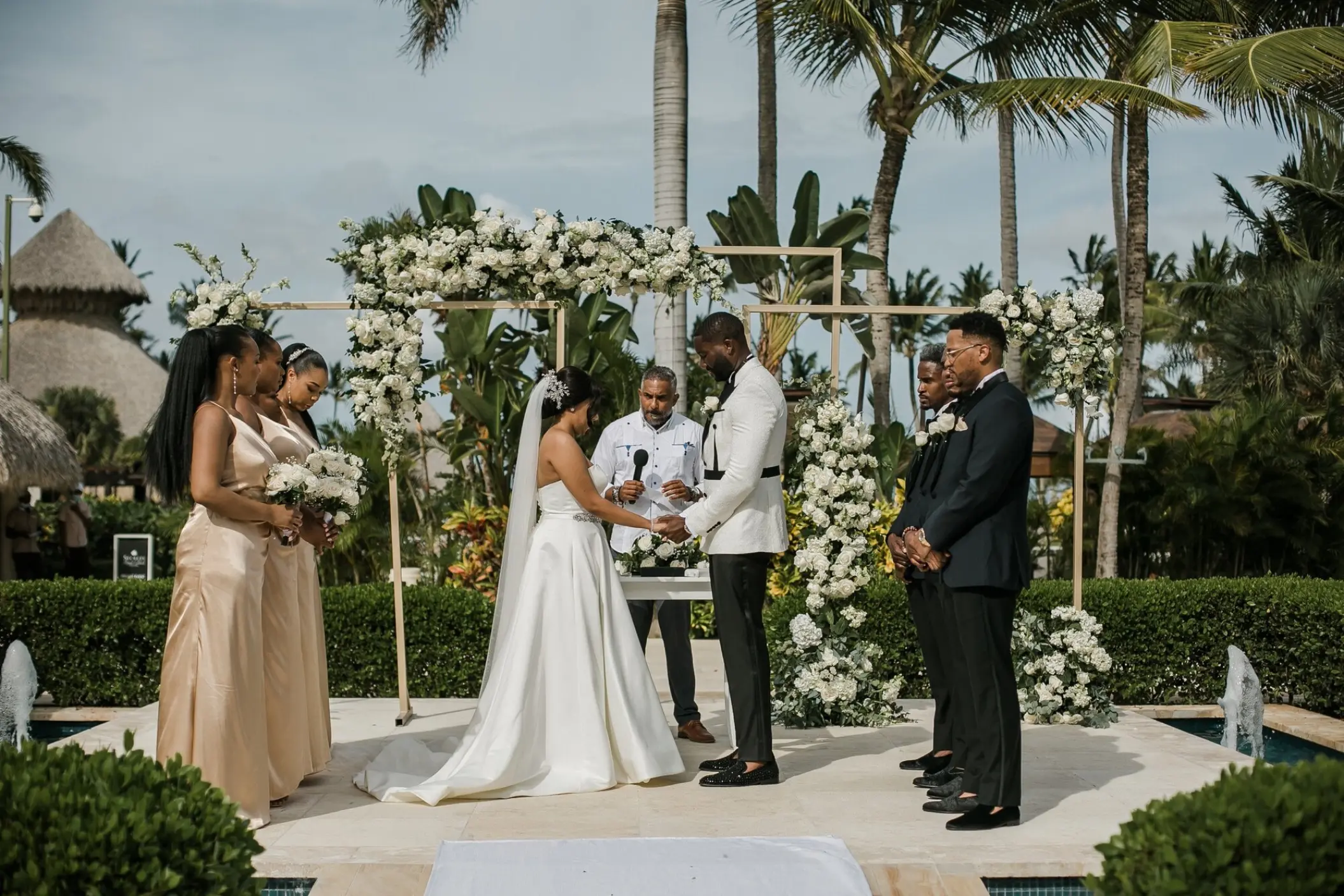 Wedding ceremony at Secrets Royal Beach Punta Cana fountain venue