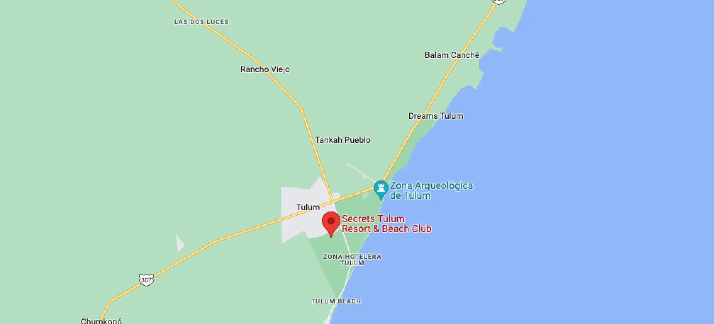 Google maps of Secrets Tulum Resort and beach Club