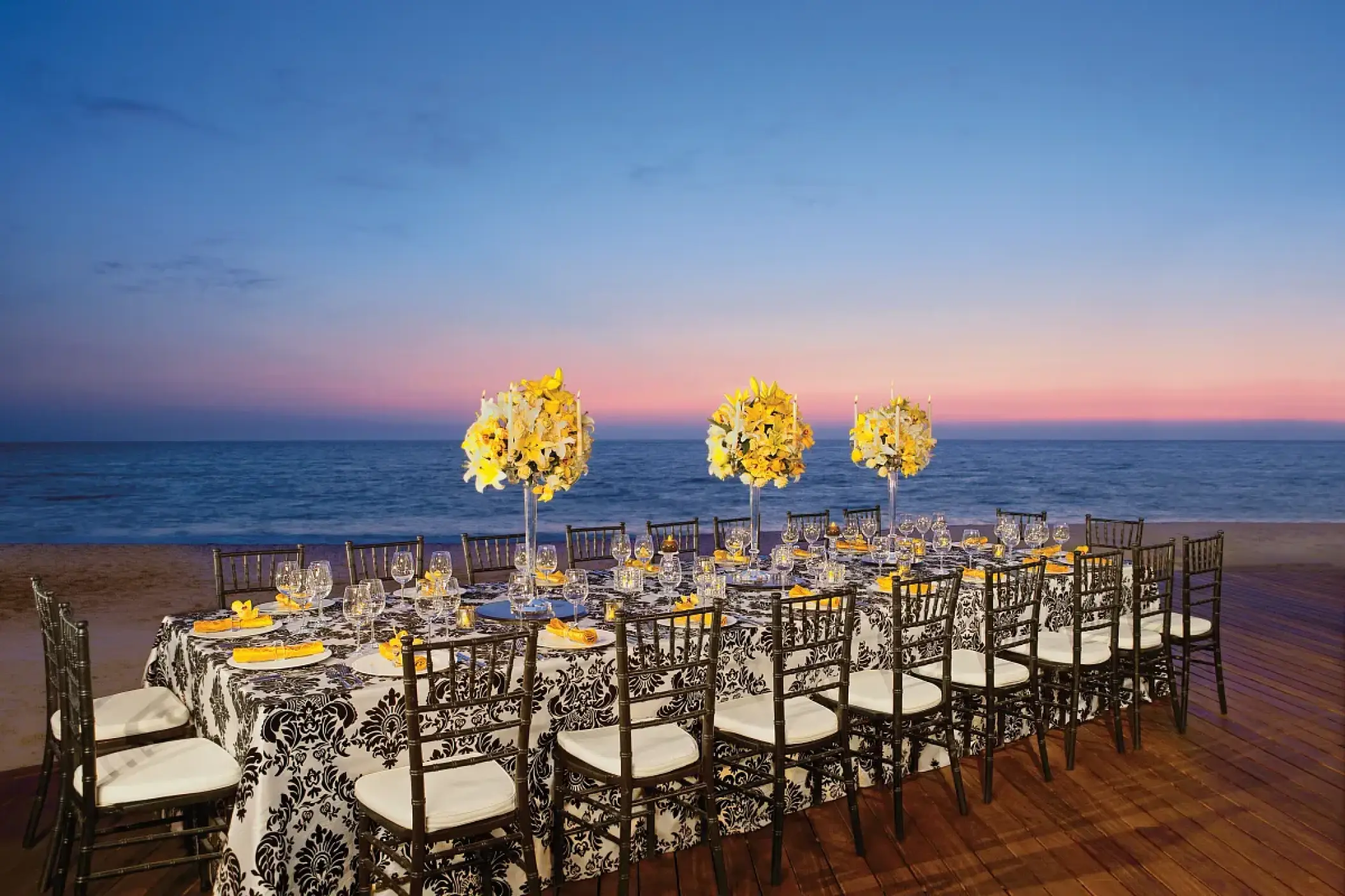 Beachfront wedding reception on the Secrets Deck at Secrets Vallarta Bay, Puerto Vallarta
