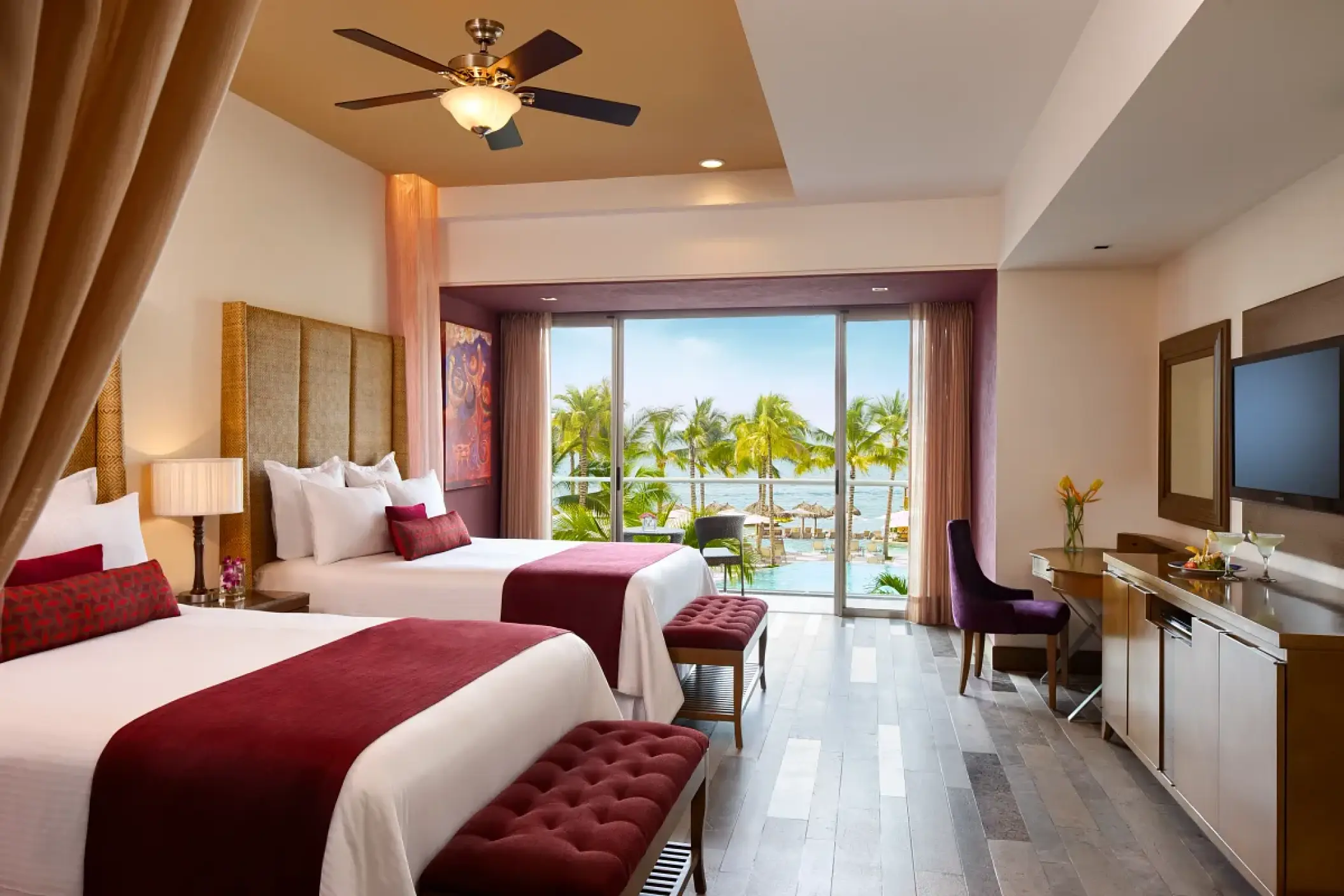 Modern double bed guest suite at Secrets Vallarta Bay, Puerto Vallarta