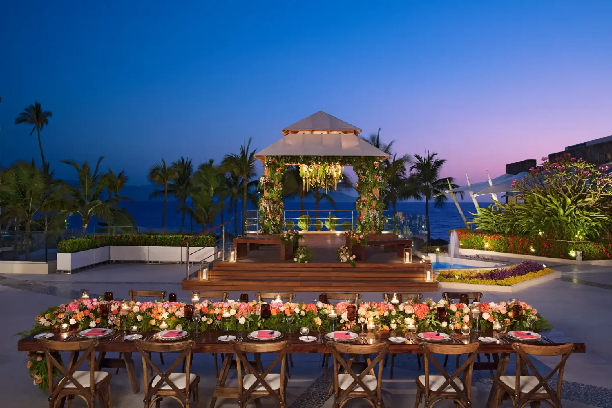 Terrace wedding reception at Secrets Vallarta Bay, Puerto Vallarta