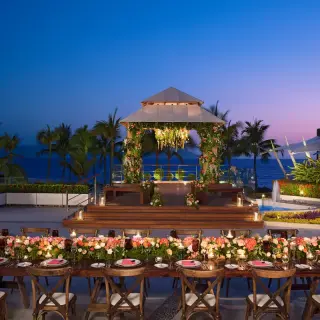 Terrace wedding reception at Secrets Vallarta Bay, Puerto Vallarta