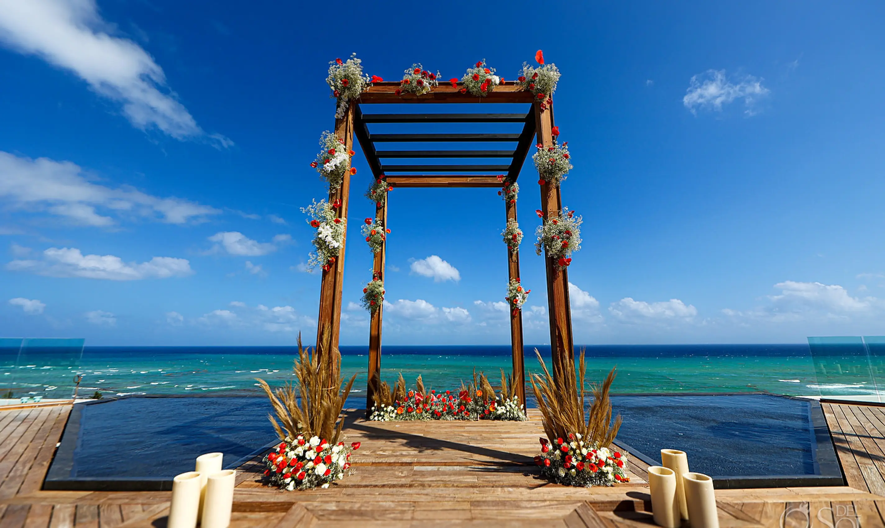 Rooftop wedding ceremony gazebo overlooking the ocean at Secrets Moxche, Playa Del Carmen