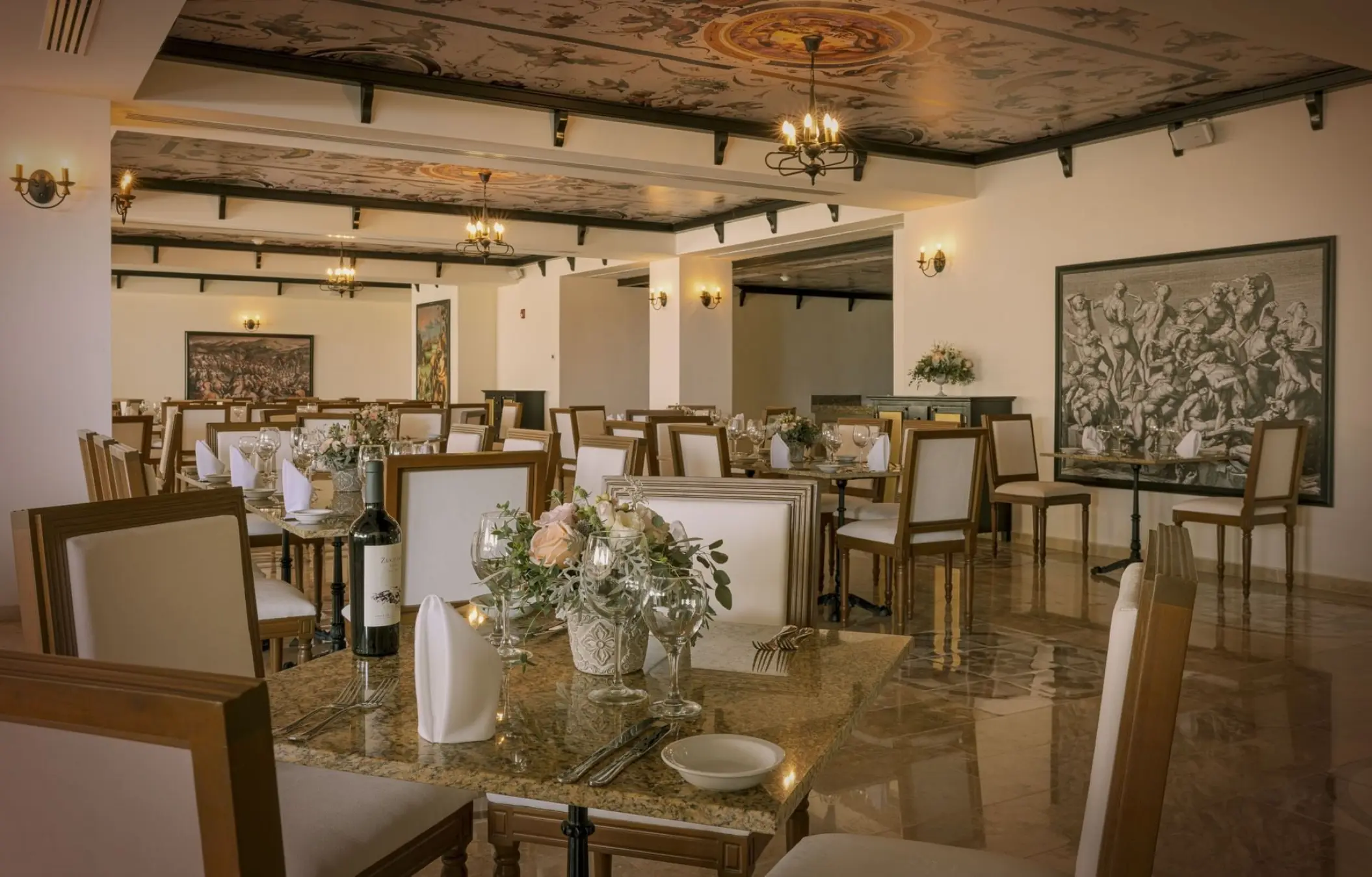 La Tentazione restaurant dining room with ornate ceilings at Sensira Riviera Maya