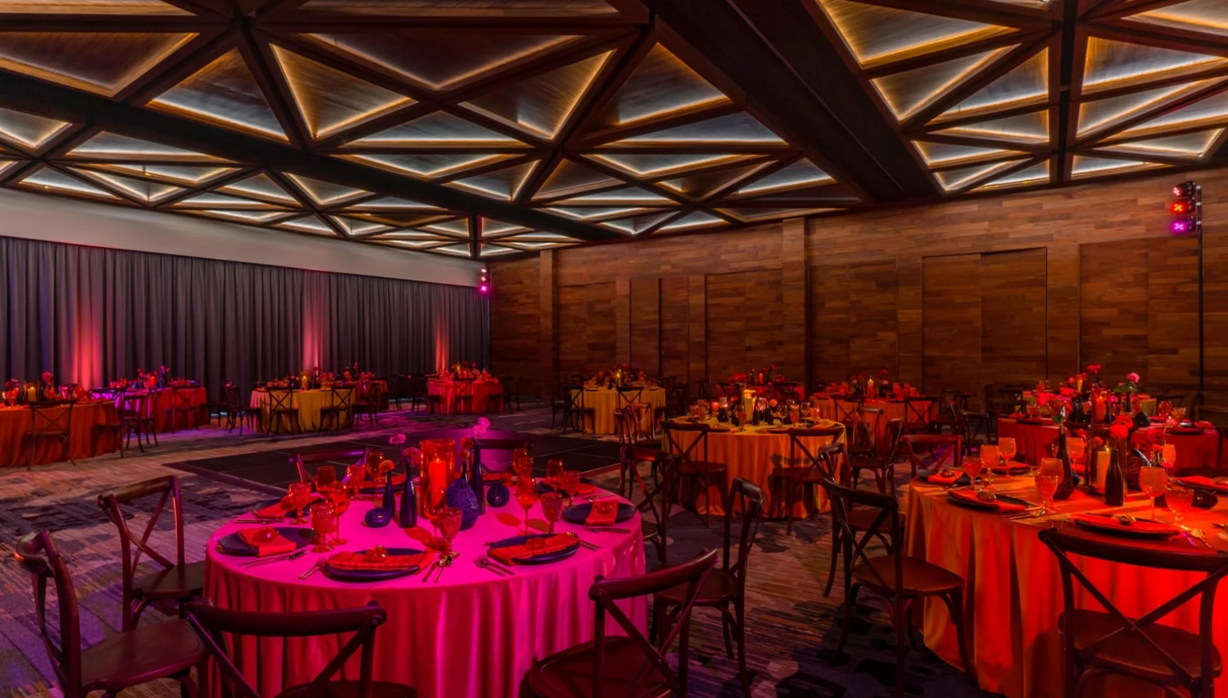 Dinner reception setup wedding venue on the ballroom at Solaz Los Cabos
