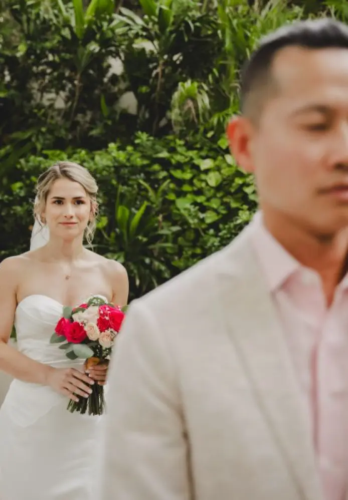 Kayla & Johnny's wedding first look at Dreams Vista Cancun