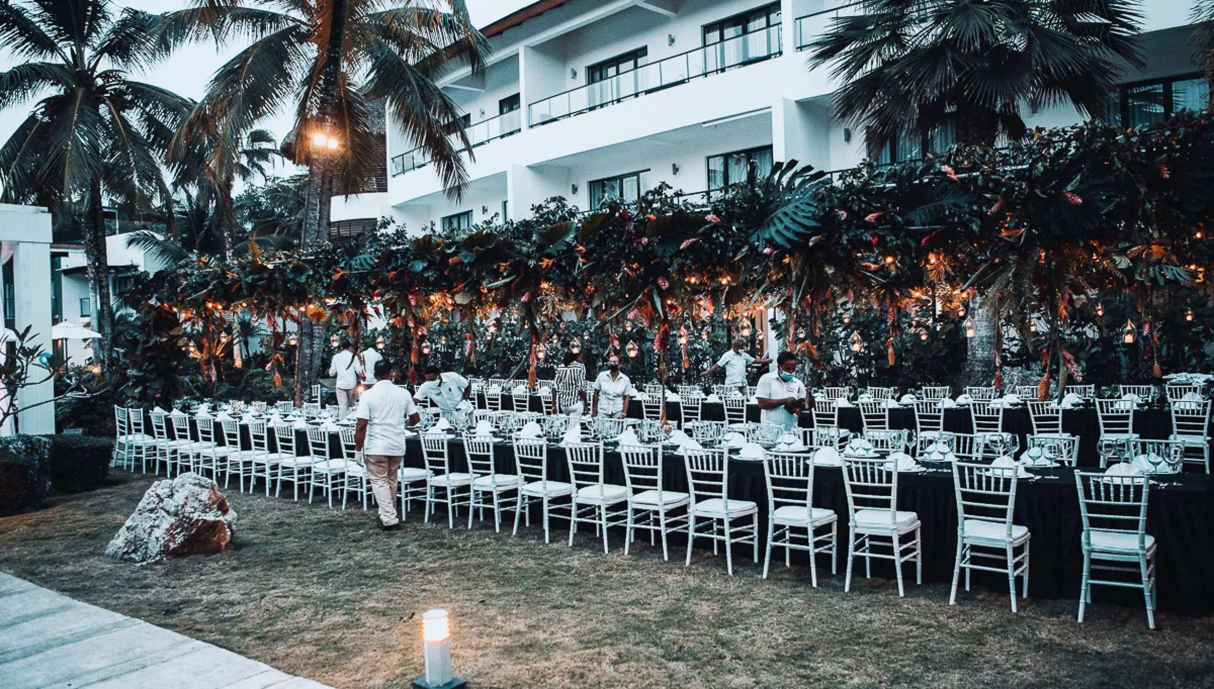 Dinner reception on the garden at Sublime samana Las Terrenas