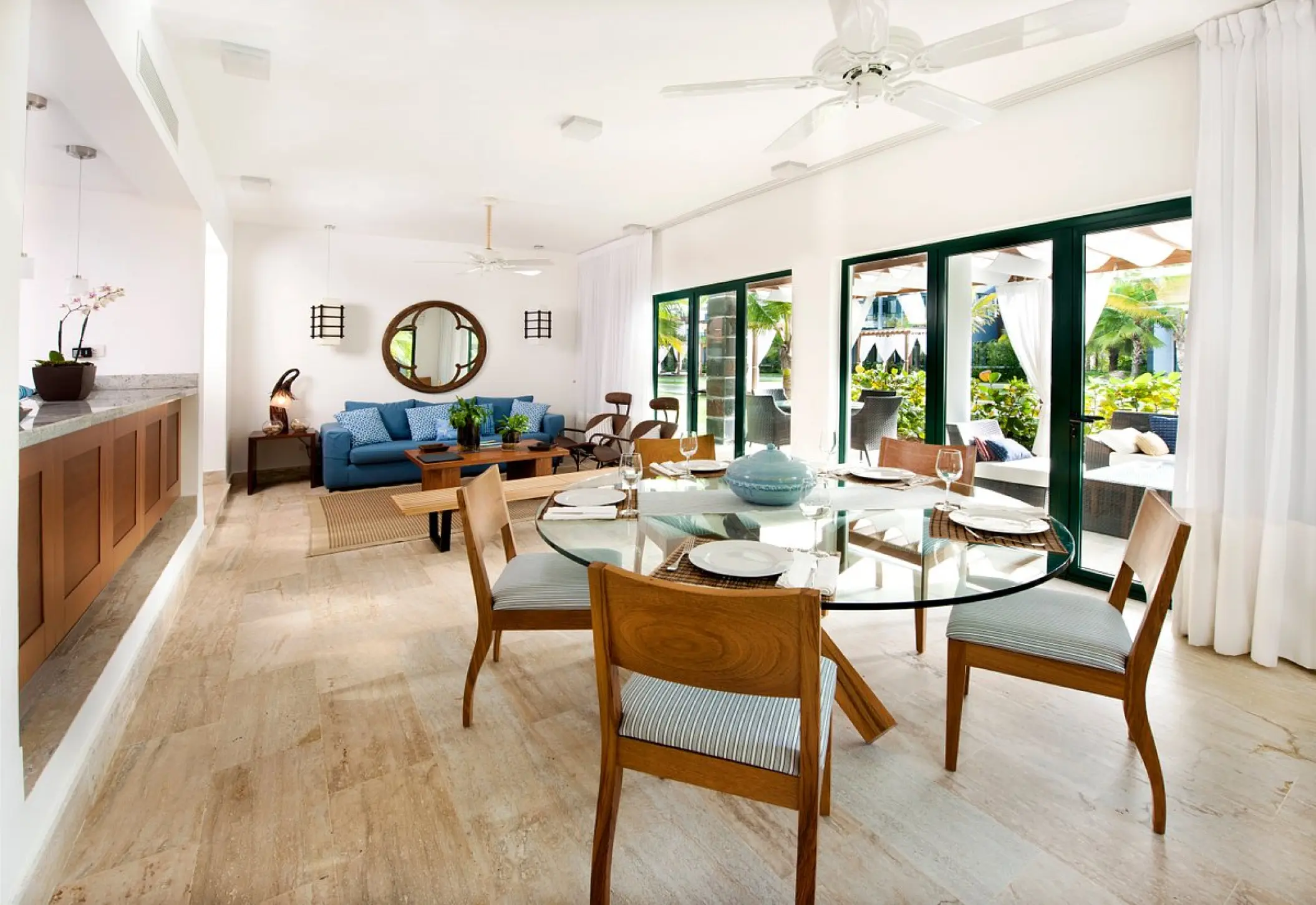 Three-bedroom casita living and dining area at Sublime Samaná, Samana