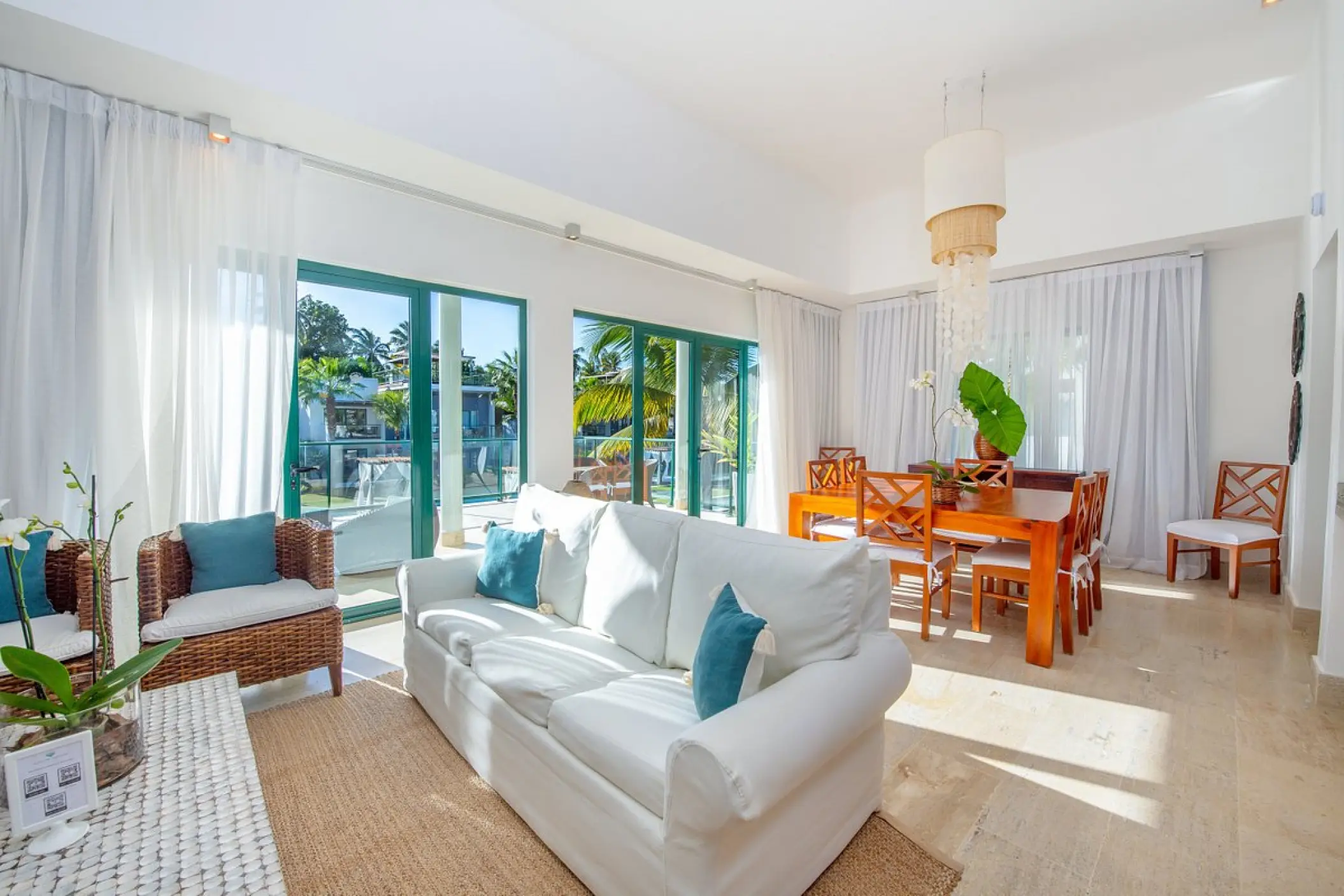 Three-bedroom casita living and dining area at Sublime Samaná, Samana