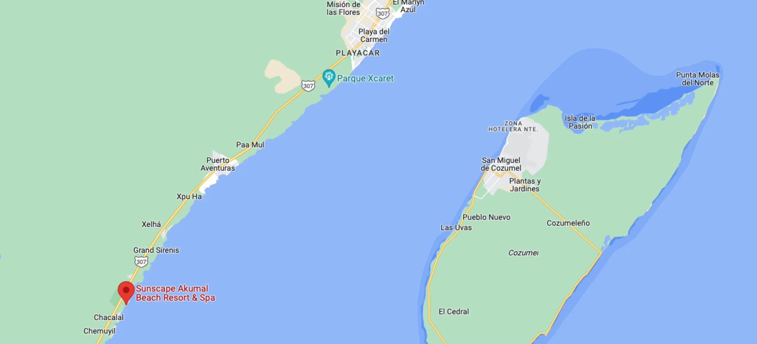 Google maps of Sunscape Akumal Beach Resort & Spa