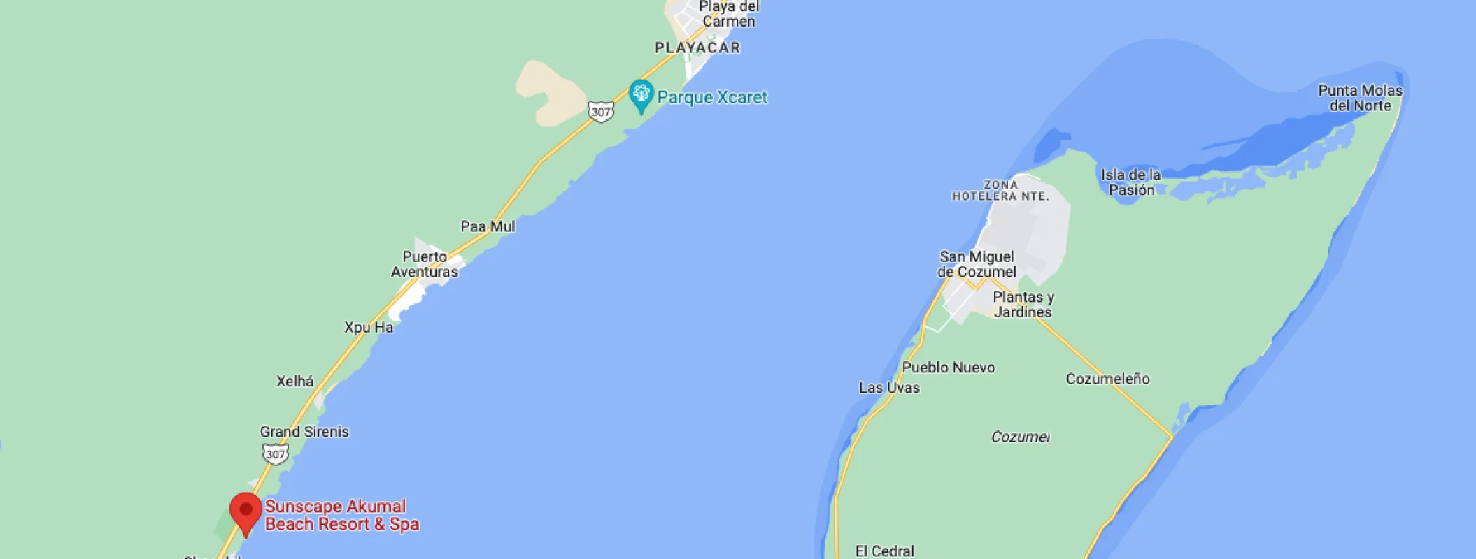 Google maps of Sunscape Akumal Beach Resort & Spa