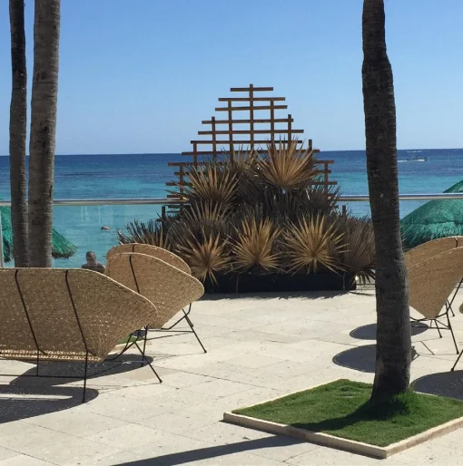 Ceremony decor on sharkys terrace wedding venue at Sunscape Akumal Beach Resort