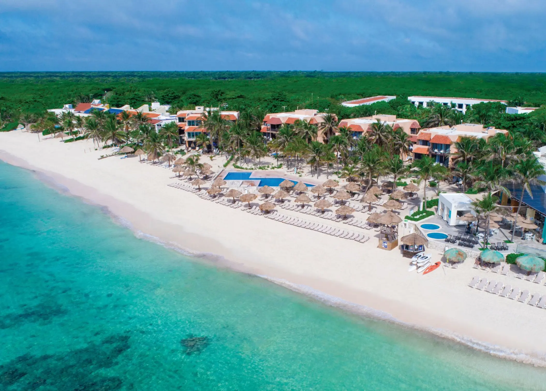 Aerial view of Sunscape Akumal beach and swimming pools, Tulum
