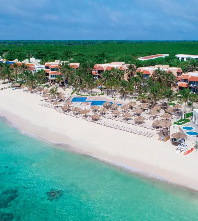 Aerial view of Sunscape Akumal beach and swimming pools, Tulum