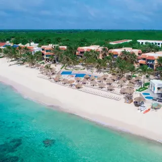 Aerial view of Sunscape Akumal beach and swimming pools, Tulum