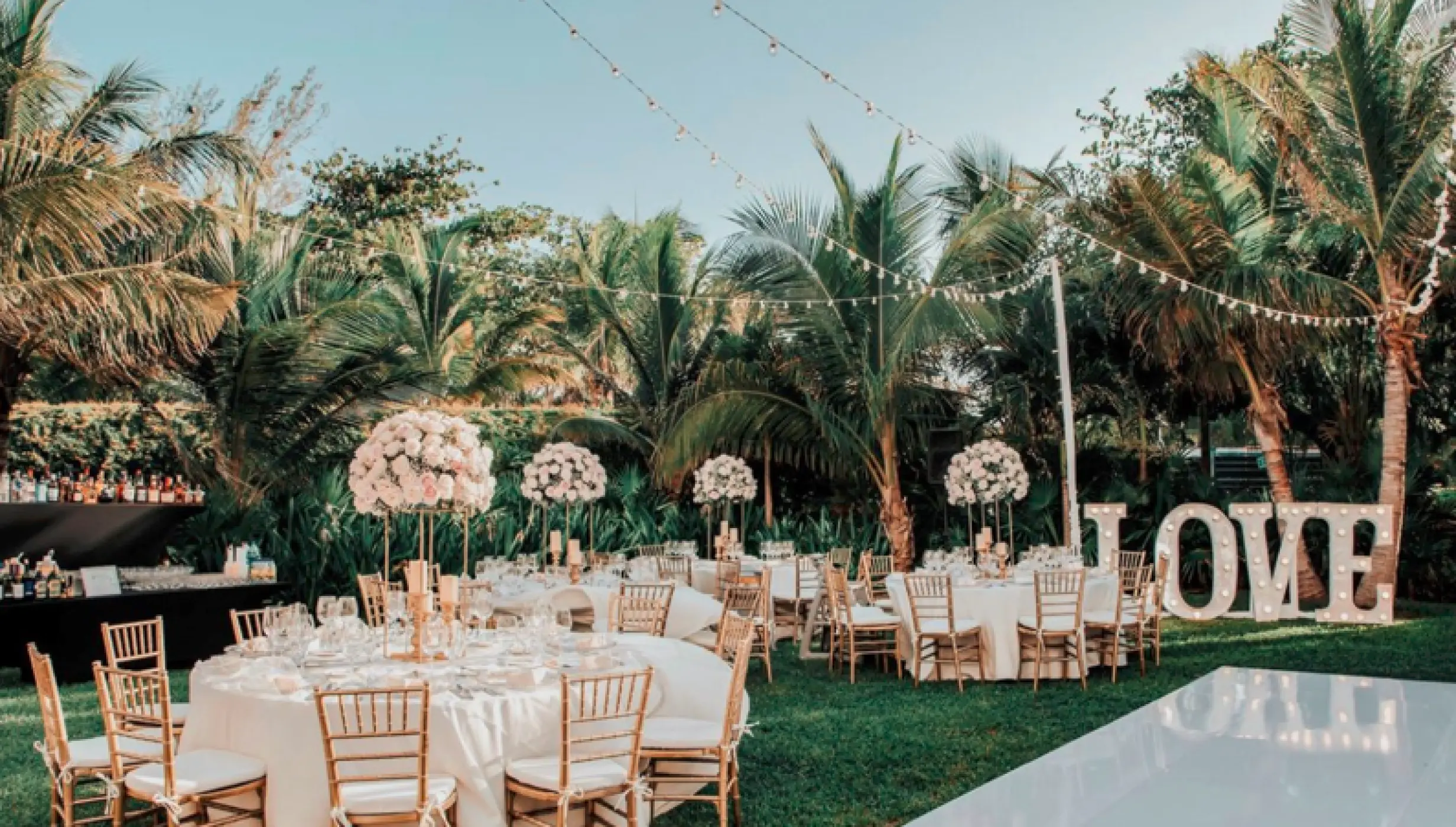 The Fives Beach Hotel & Residences garden wedding reception area