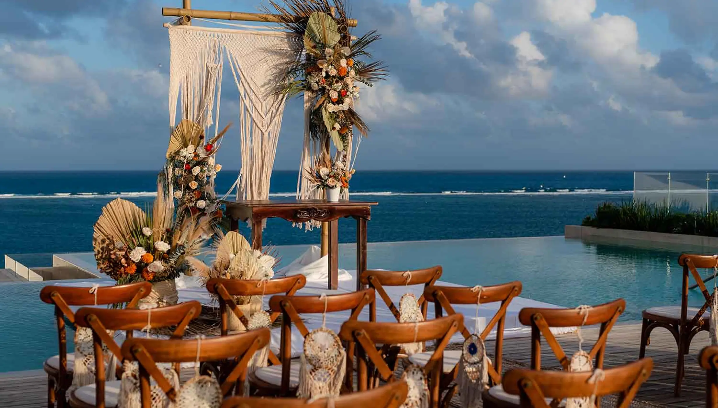 Ceremony decor on the rooftop venue at The Fives Oceanfront Puerto Morelos