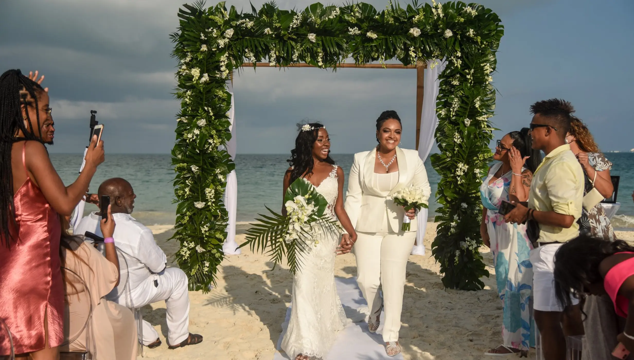 bride and bride with guests at trs coral