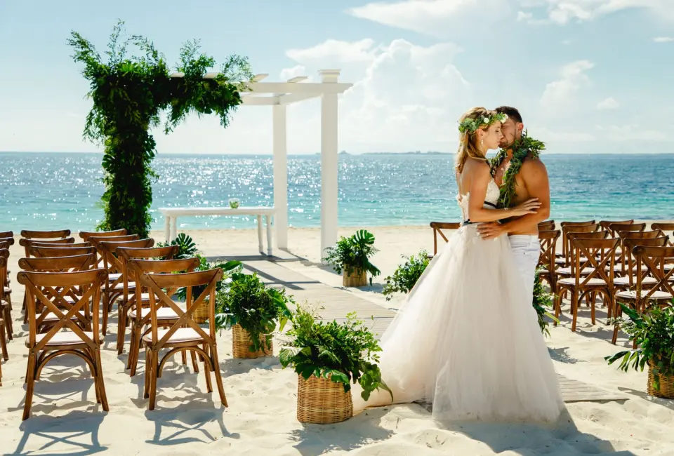 TRS Coral hotel beach wedding ceremony with couple