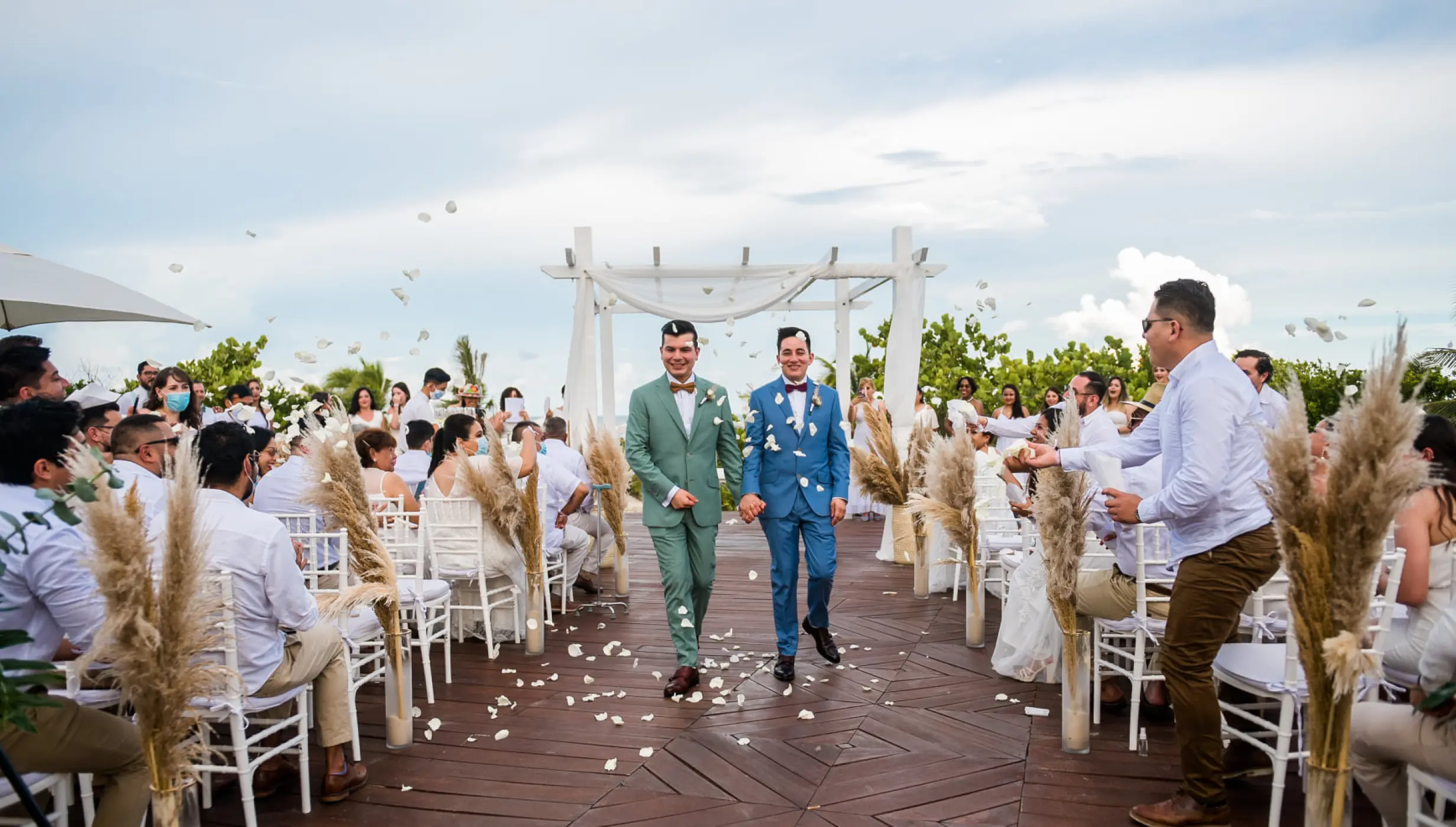 Ceremony decor on the beach deck at Grand Palladium Costa Mujeres