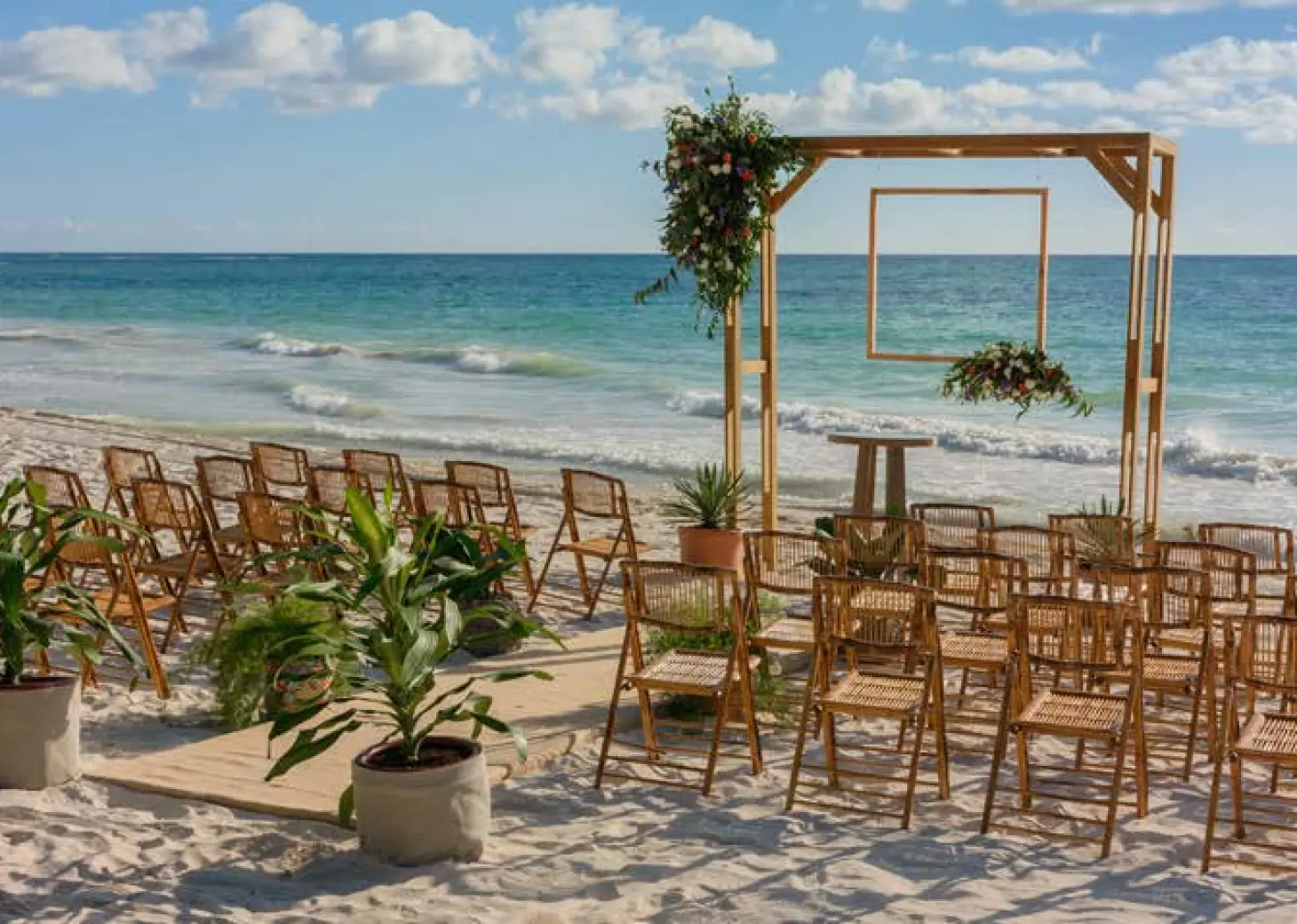 Ceremony decor on beach wedding venue at Unico 20°87° Hotel Riviera Maya