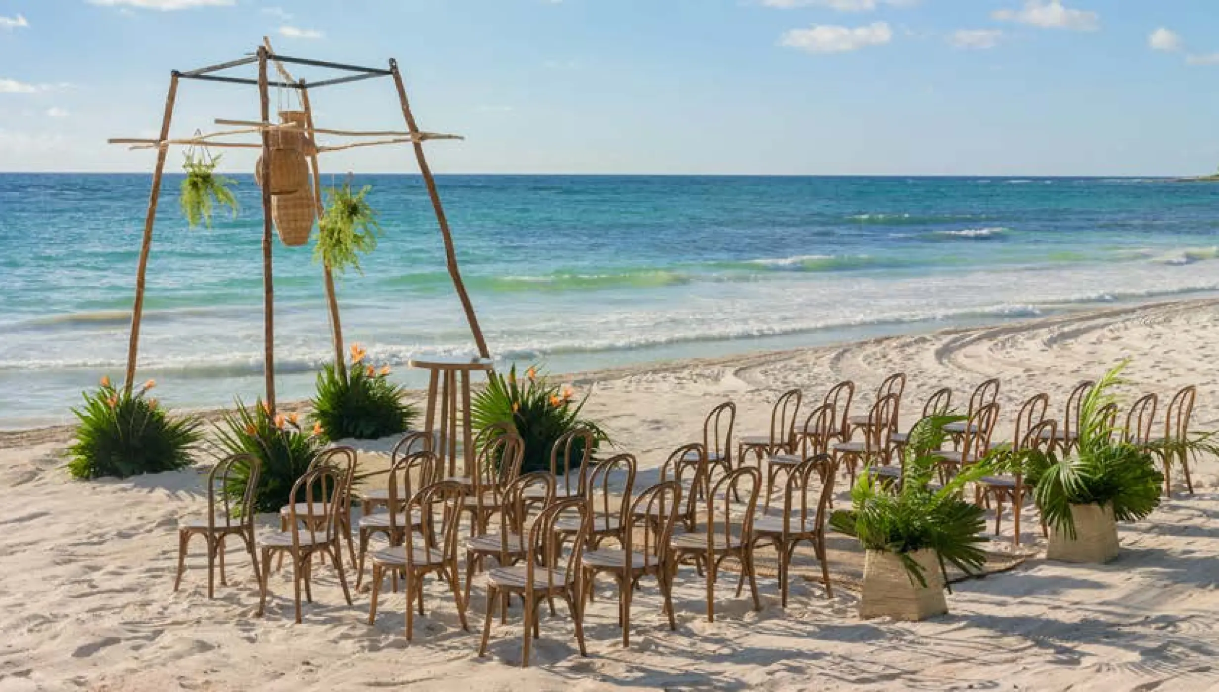 Ceremony decor on the beach wedding venue at Unico 20 87 Hotel Riviera Maya