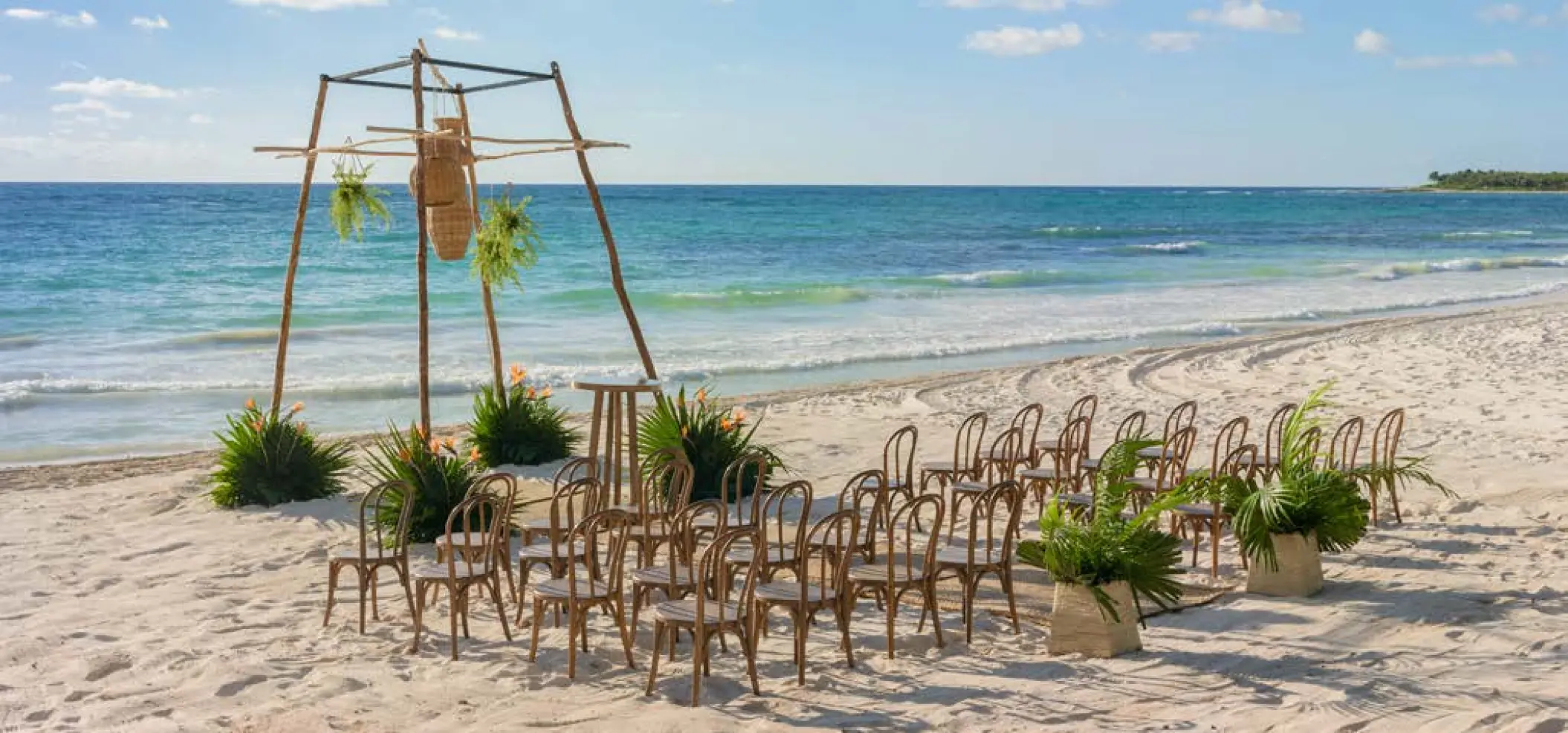 Ceremony decor on the beach wedding venue at Unico 20 87 Hotel Riviera Maya