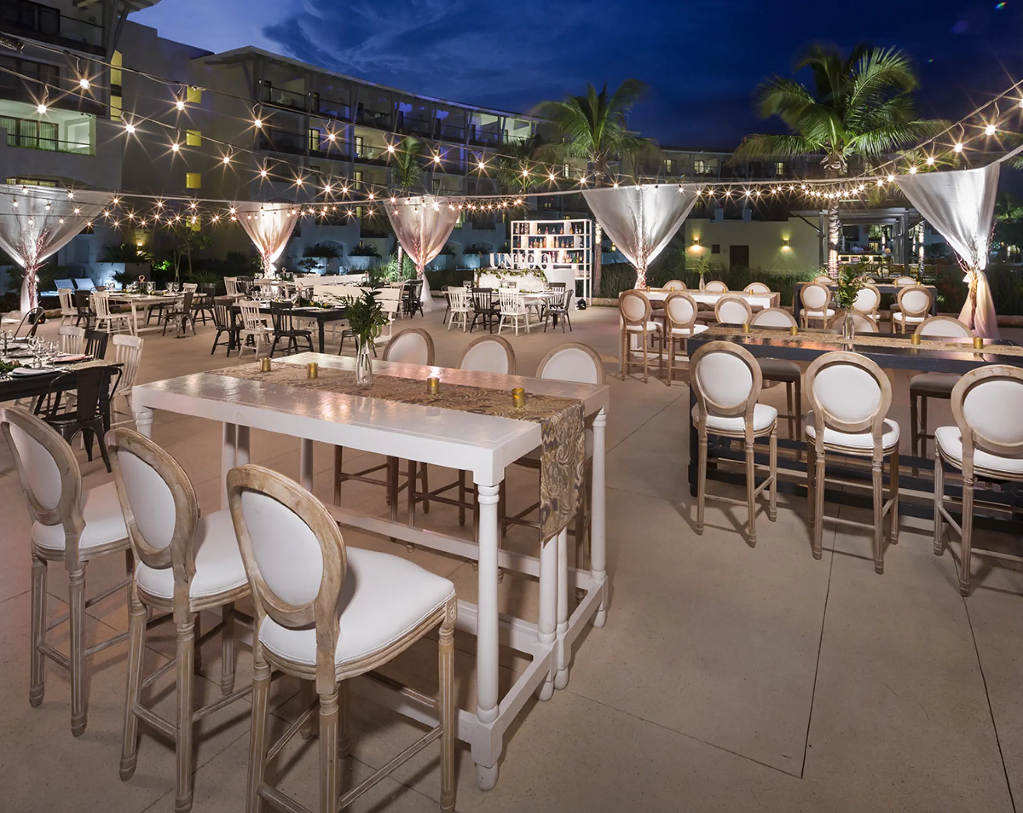 Evening wedding reception on the Costera Terrace at UNICO 20°87°, Riviera Maya