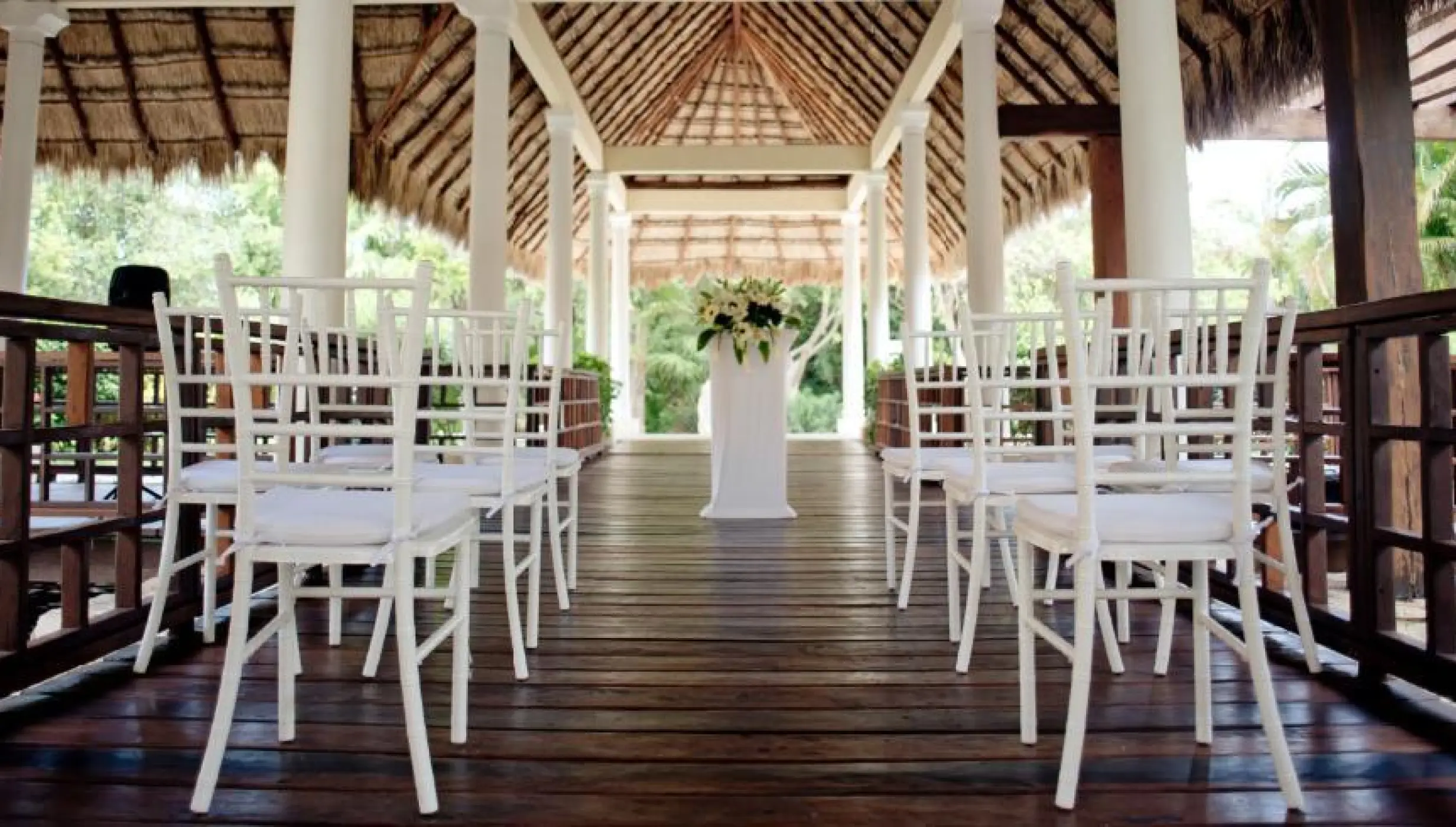 Ceremony decor on the bridge wedding venue at Valentin Imperial Riviera Maya