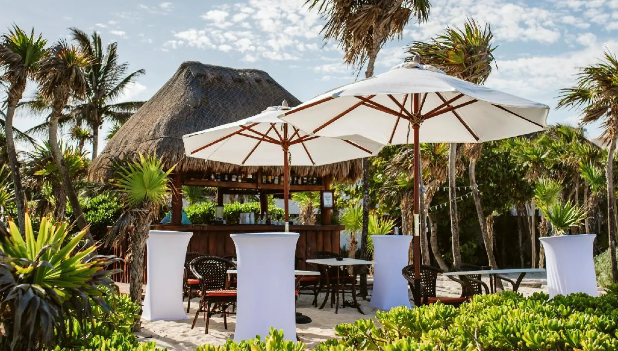 Cocktail party on susnset beach bar at Valentin Imperial Riviera Maya