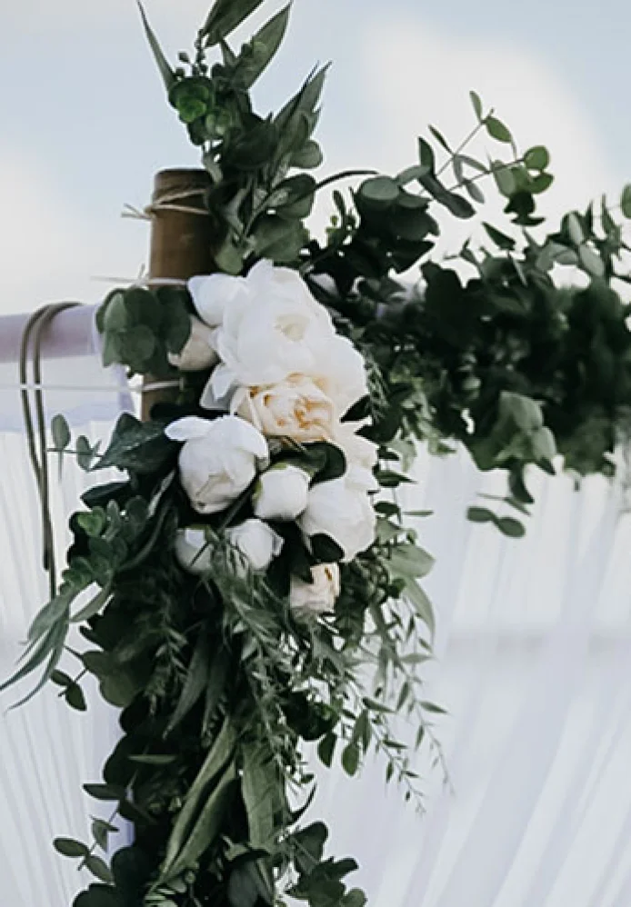 Flower decoration at wedding ceremony setup