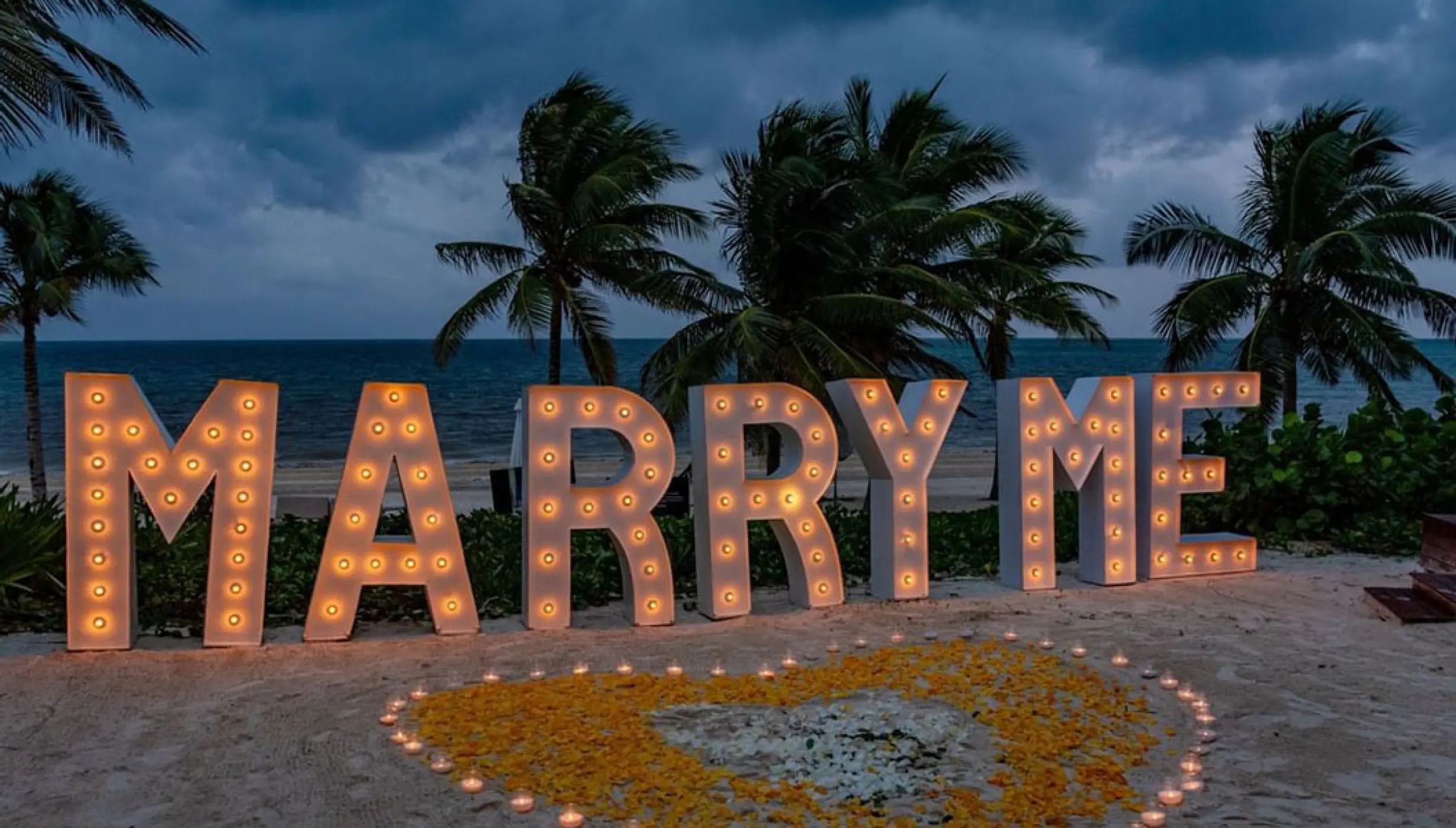 Marriage proposal setup in the Fire Pit Venue at Haven Riviera Cancun.
