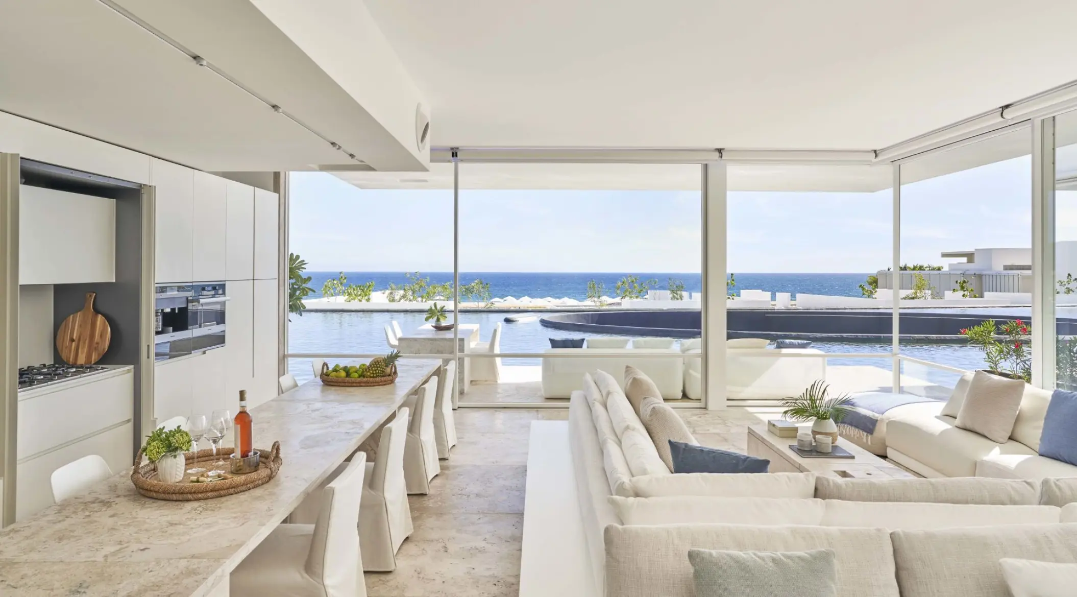 Waterside casita living area with floor-to-ceiling windows at Viceroy Los Cabos, Cabo San Lucas