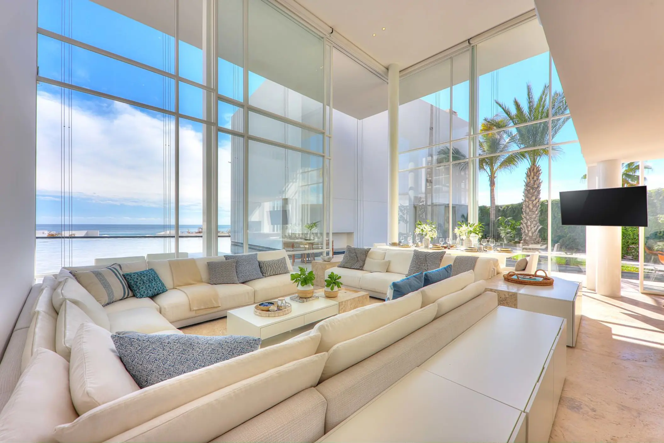 Four-bedroom living room with floor-to-ceiling windows at Viceroy Los Cabos, Cabo San Lucas